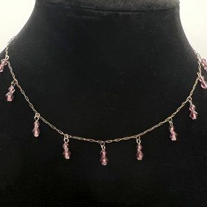 Vintage Purple Drop Beads on Tiny Cable Chain Necklace - Prom Ready - N1048-HN4